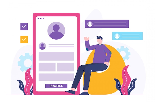 homem de negócios com ilustração plana de dados de perfil