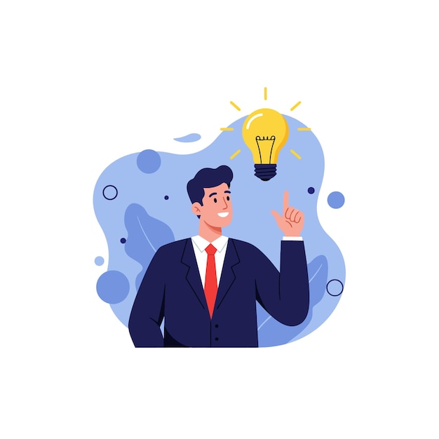 Homem de negócios com uma ideia brilhante Ilustração de lâmpada