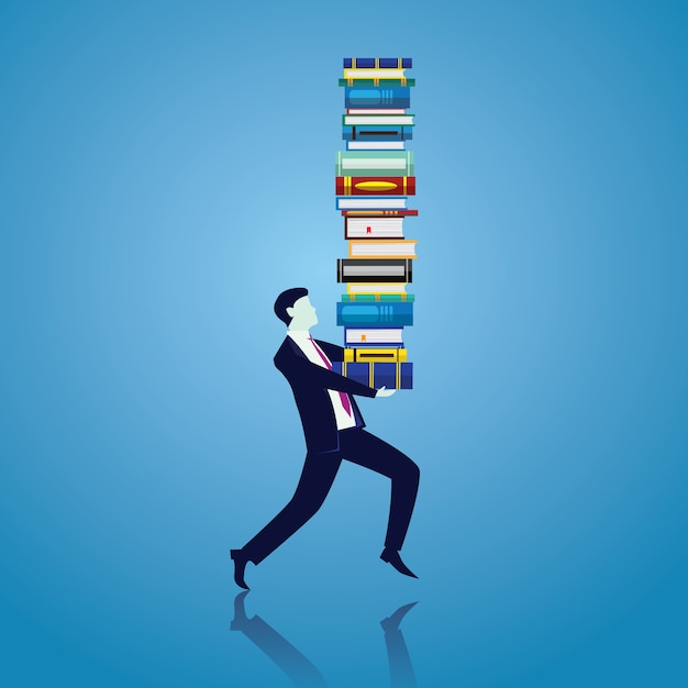 Vetor homem de negócios e livros. knowledge business education concept