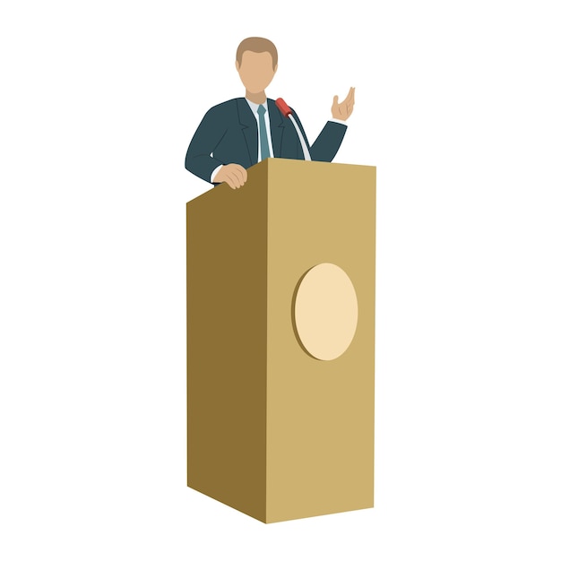 Homem de negócios fazendo uma apresentação em uma conferência ou reunião orador falando da ilustração da tribuna