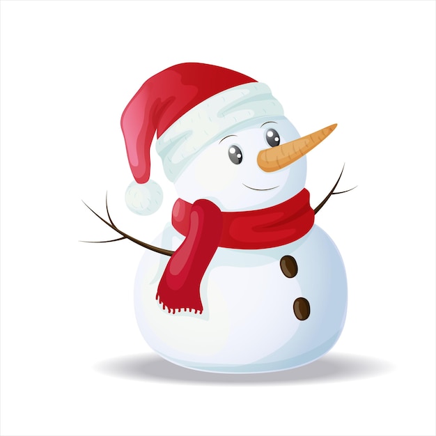 Homem de neve bonito em um fundo branco ano novo e ilustração vetorial de cartão de Natal