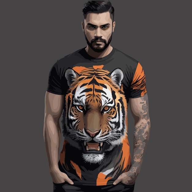 Homem de preto com camiseta de bloco de tigre