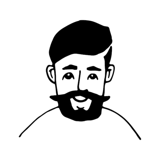 Homem de retrato de doodle desenhado à mão de vetor bonito para logotipo de barbearia com diferentes cortes de cabelo pessoas positivas de doodle isoladas em fundo branco
