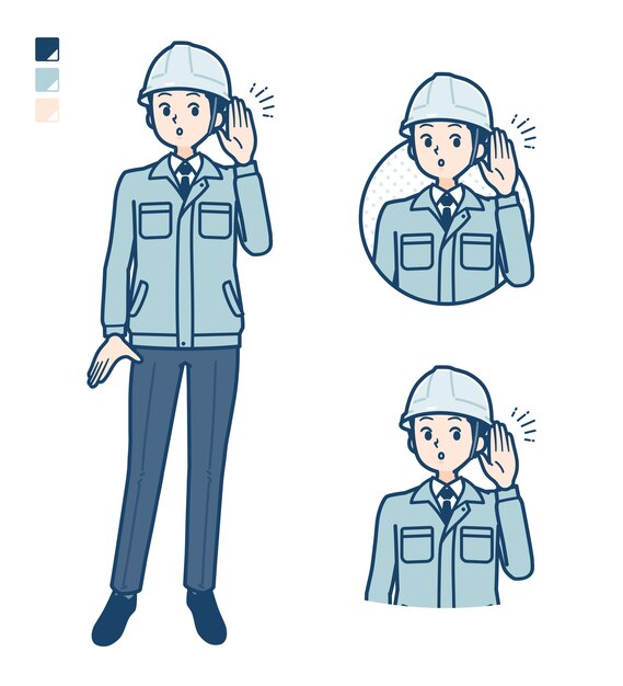 Homem de roupa de trabalho simplesOuvir