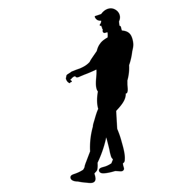 Vetor homem de silhueta está andando sozinho sobre um fundo branco