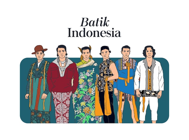 Vetor homem desfile de moda ilustração vetorial desenhada à mão modelos vestidos com roupa de batik
