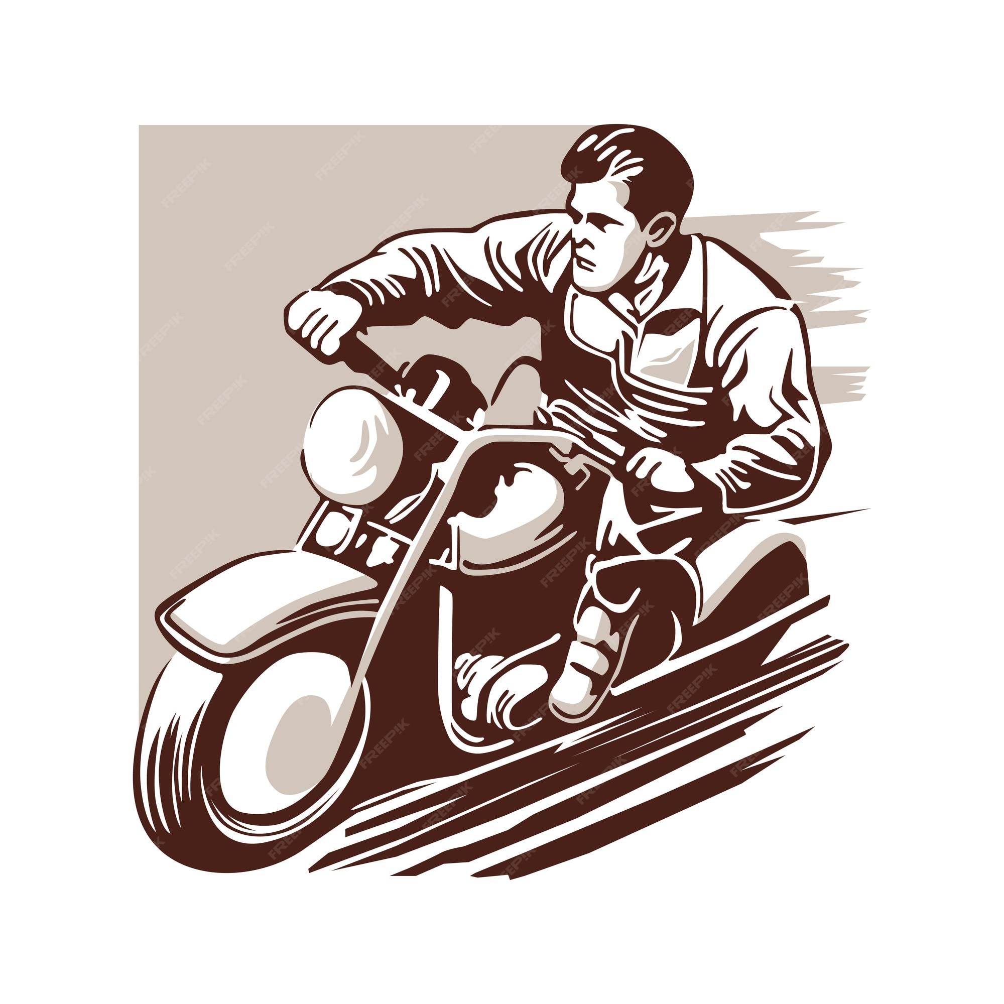 Homem Jovem, Dirigindo, Motocicleta, Desenho Animado, Ilustração Vetorial  Royalty Free SVG, Cliparts, Vetores, e Ilustrações Stock. Image 125051701