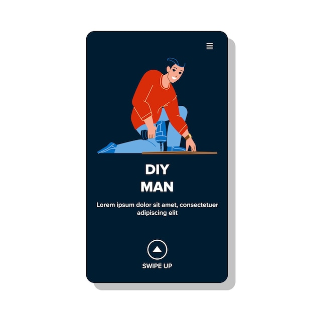 Homem diy fazendo trabalho de renovação com ferramenta vetor