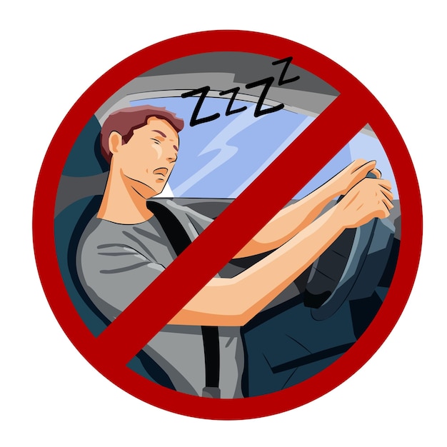 Vetor homem dormindo enquanto dirige, condução perigosa não dirige se acidente sonolento na estrada