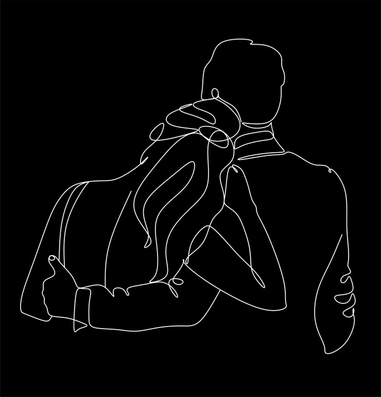 Homem e mulher abraçados no estilo de desenho de linha contínua Uma pessoa empresta um ombro para outra