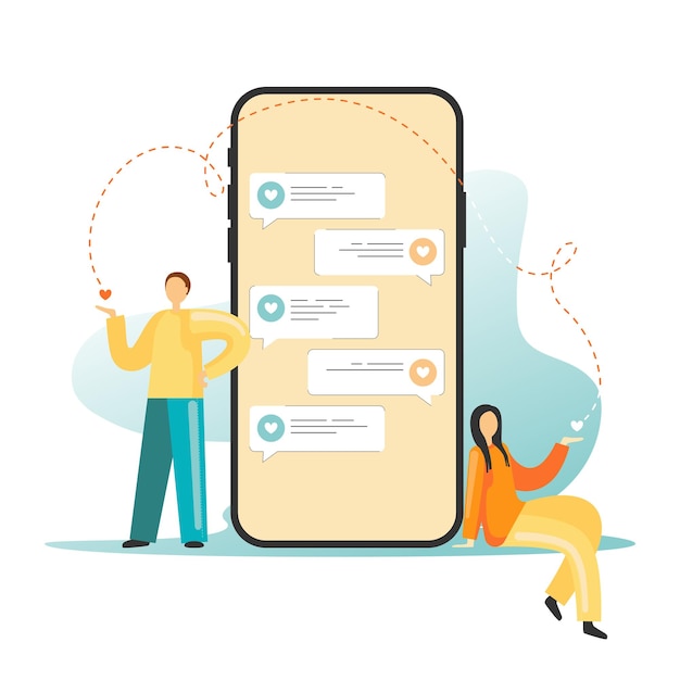 Vetor homem e mulher adoram conversar no celular