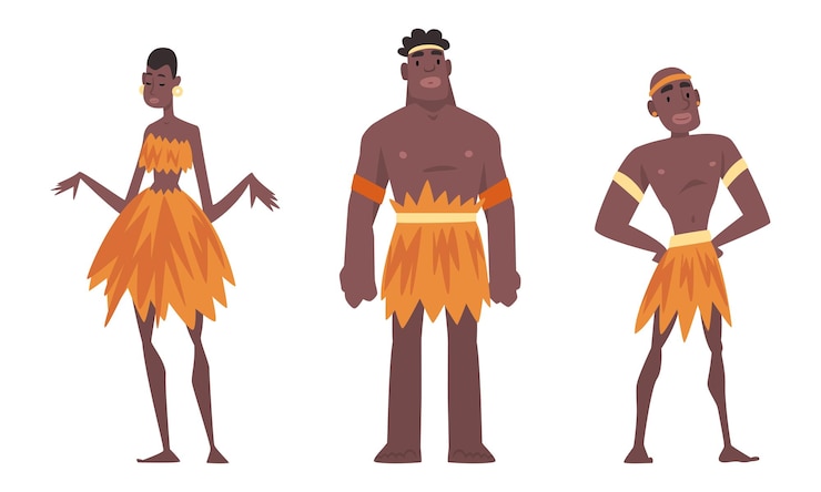 Vetor homem e mulher africanos vestidos com roupas tribais tradicionais