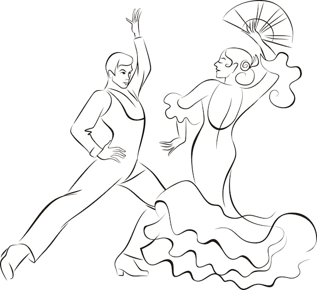 Vetor homem e mulher dançando flamenco