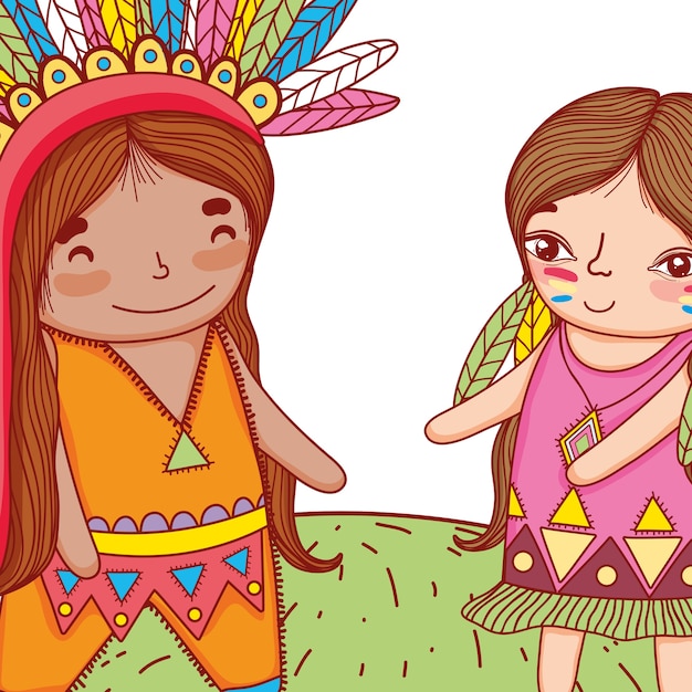 Homem e mulher indígena com penteado de penas