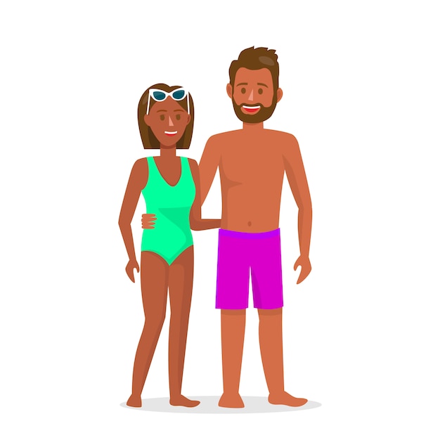 Homem e mulher na ilustração do vetor dos roupas de banho.