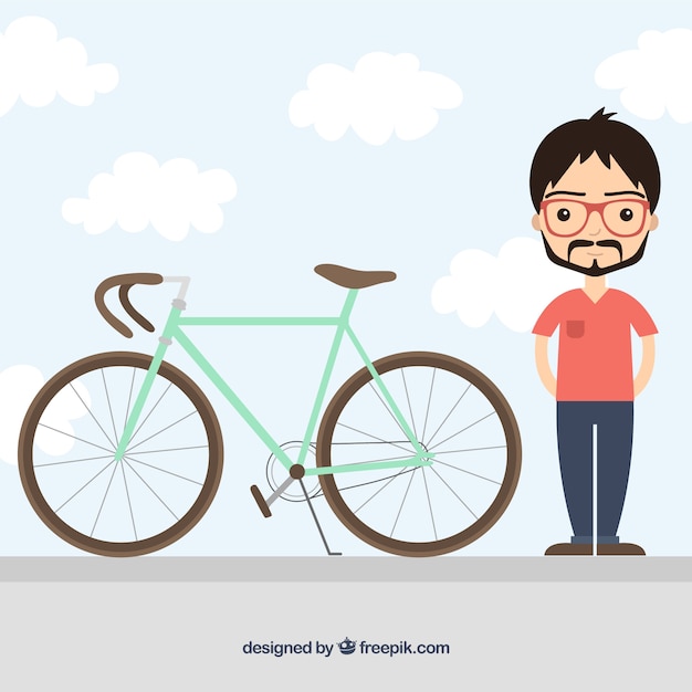 Vetor homem e uma bicicleta retro