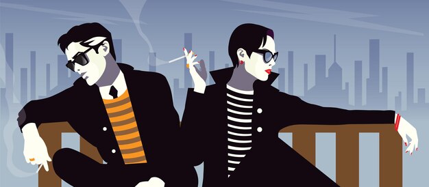 Homem elegante e a mulher no estilo pop art em Nova York.