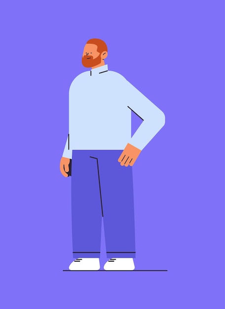 Homem em roupas casuais bonitinho em pé pose personagem de desenho animado masculino ilustração vetorial vertical de corpo inteiro