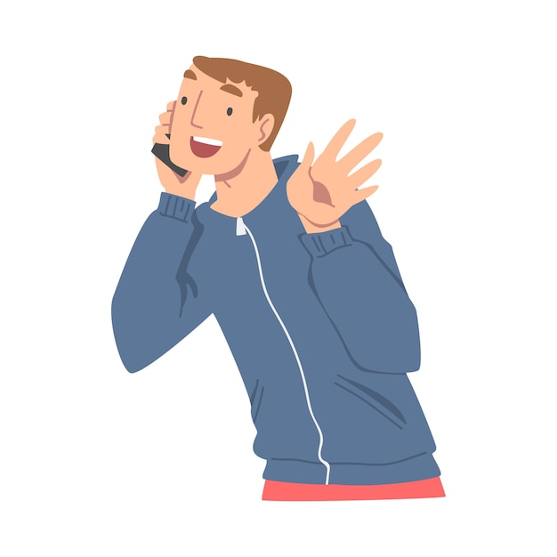 Homem entusiasmado recebendo boas novas Falando por telefone e sorrindo felizmente Ilustração vetorial