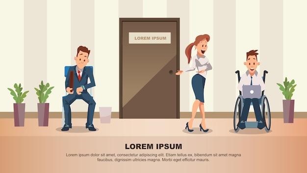Homem espera emprego entrevista na porta