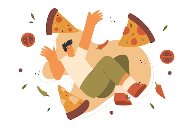 Homem feliz a desfrutar de pizza