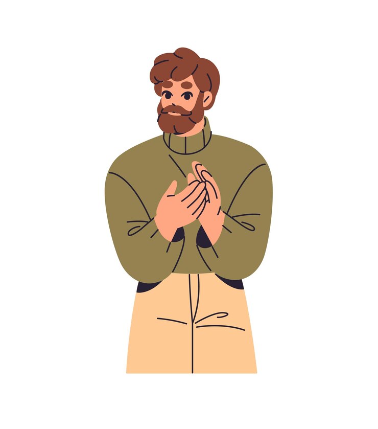 Vetor homem feliz aplaudindo felicita com o sucesso funcionário alegre mostra apoio gratidão com aplausos trabalhador de escritório se alegra celebra batendo palmas ilustração de vetor isolado plano em branco