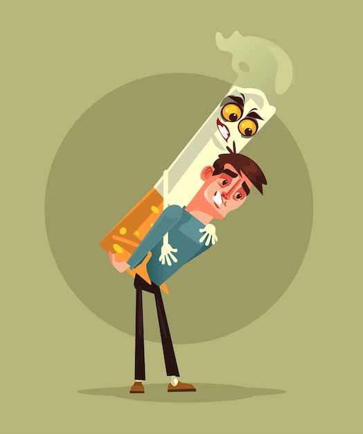 Homem fumante carregando monstro de cigarro