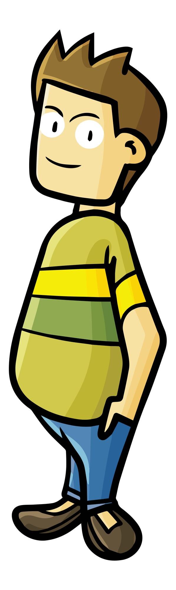 Vetor homem gordo engraçado com camisa verde e jeans azuis em pé ilustração dos desenhos animados