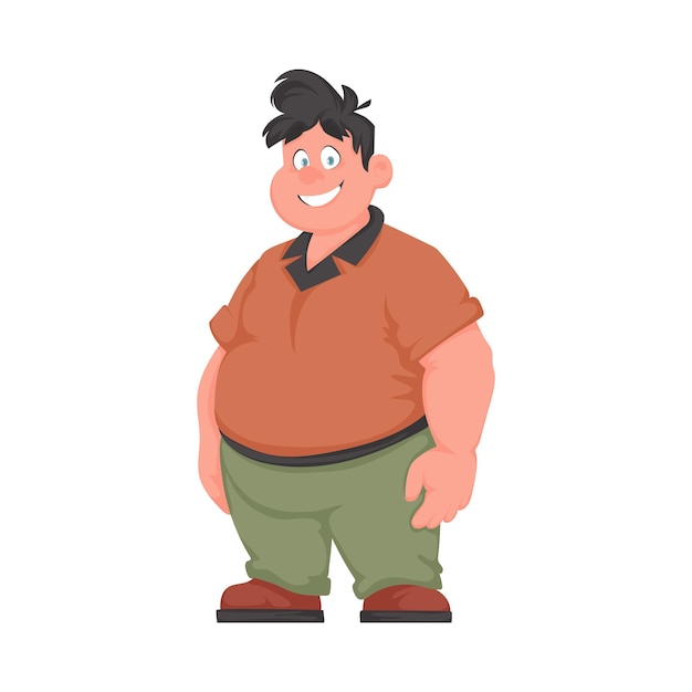 Homem gordo posando e sorrindo Homem com sobrepeso é bonito tema de positividade corporal Estilo de desenho animado