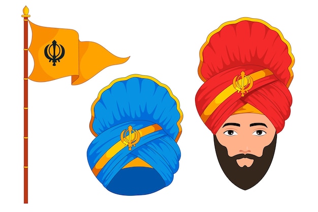 Homem indiano punjabi enfrenta bandeira de turbante para baisakhi