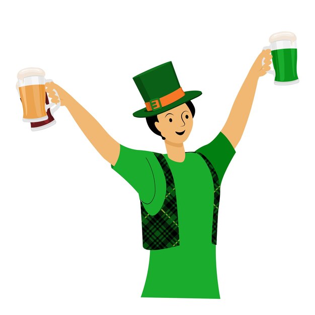 Homem irlandês segurando cerveja durante o Dia de São Patrício