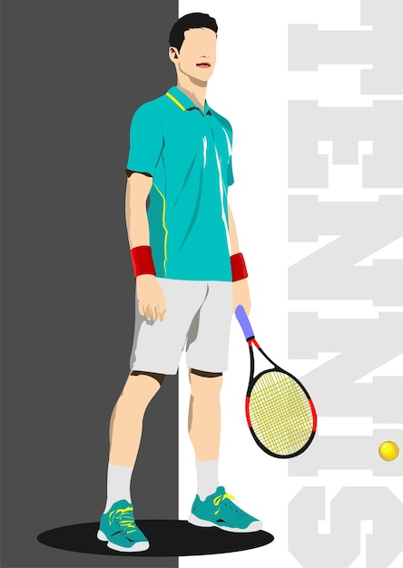 Vetor homem jogador de tênis vector ilustração 3d para designers
