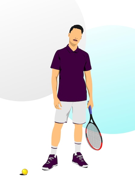 Homem jogador de tênis vector ilustração 3d para designers