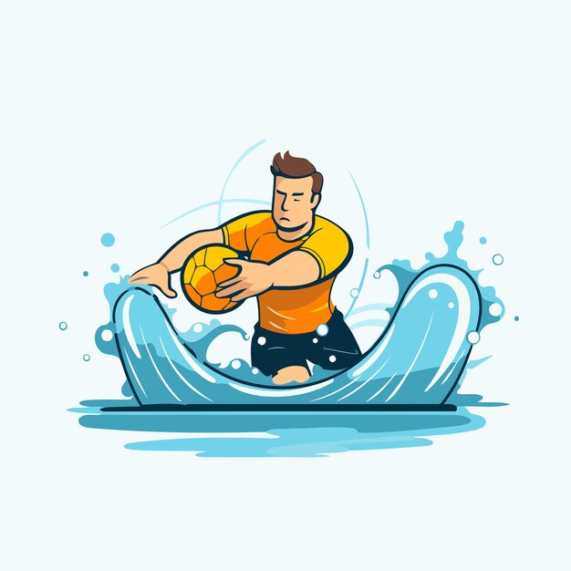 Vetor homem jogando rugby na prancha de surf ilustração vetorial em estilo plano