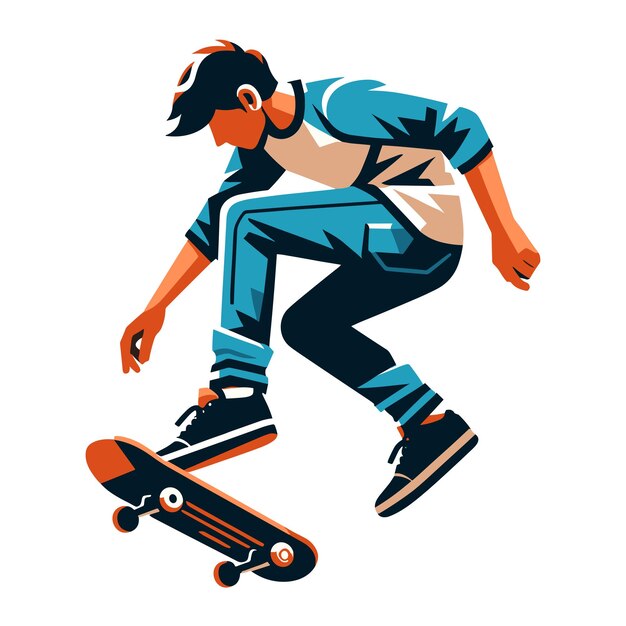 Vetor homem jogando skate ilustração vetorial skate jogo esportivo jogador masculino em ação