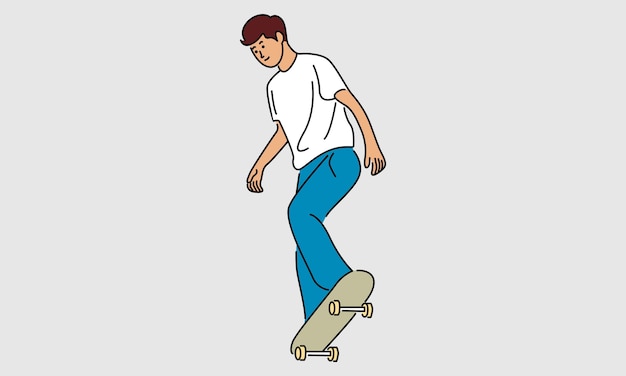 Homem jogando skate isolado em cinza