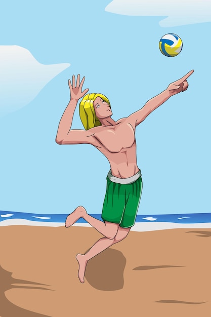 Homem jogando vôlei na praia