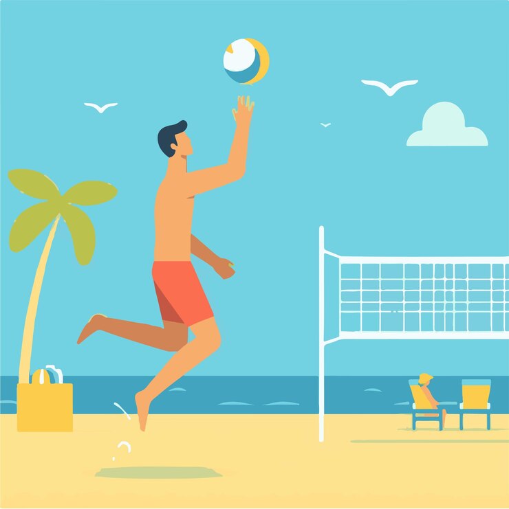 Homem jogando vôlei na praia