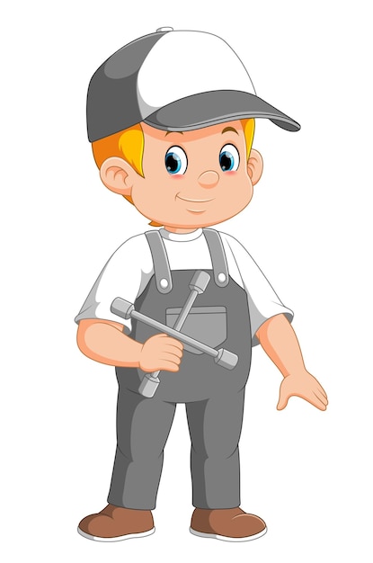 Baixe Personagem de desenho animado segurando chaves inglesas PNG -  Creative Fabrica