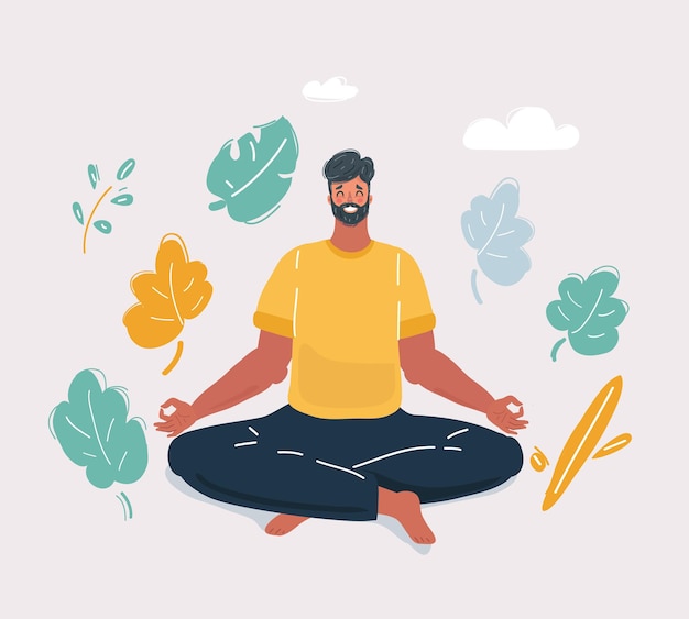 Homem meditando em pose de ioga em fundo branco