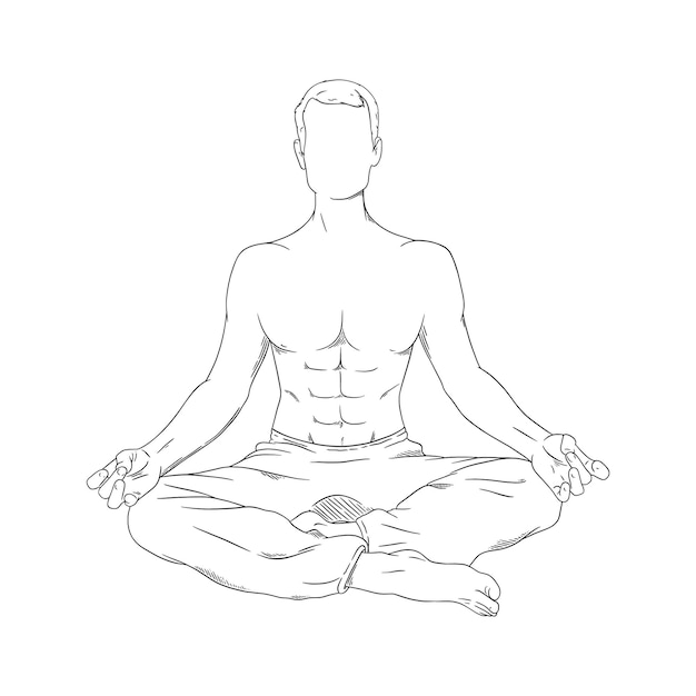 Homem meditando em siddhasana Meditação de ioga para relaxamento do corpo e harmonia do espírito.