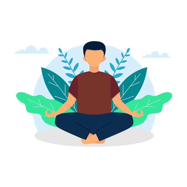 Homem meditando na natureza conceito vetor