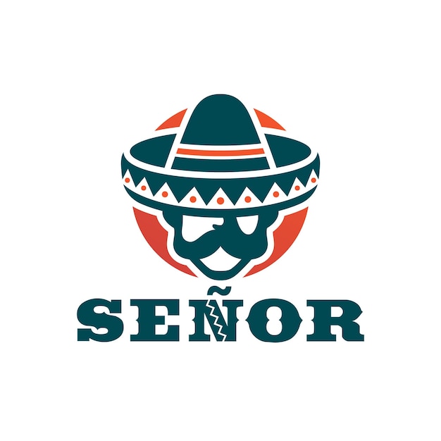 Homem mexicano com bigode usando logotipo de mascote de chapéu sombrero