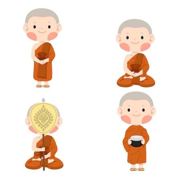 Homem monge budista um conjunto de atividades variadas