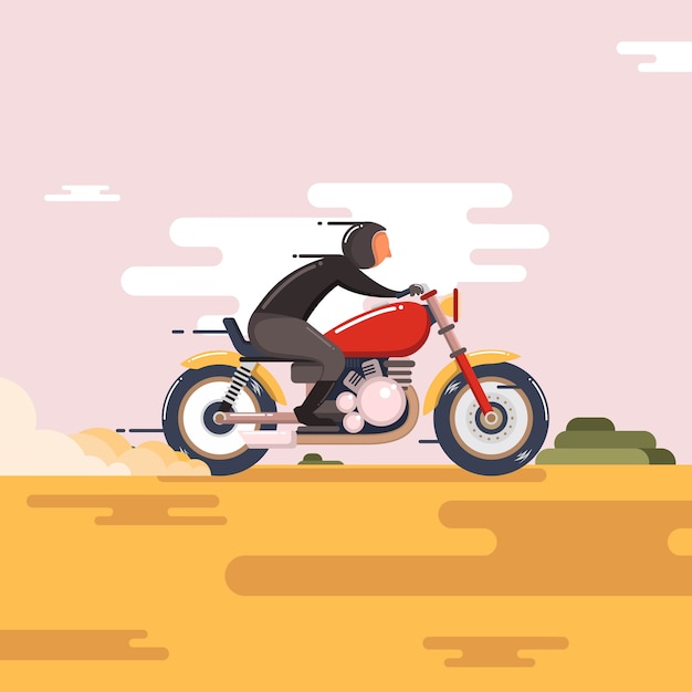 Vetor homem, montando, motocicleta, com, velocidade rápida