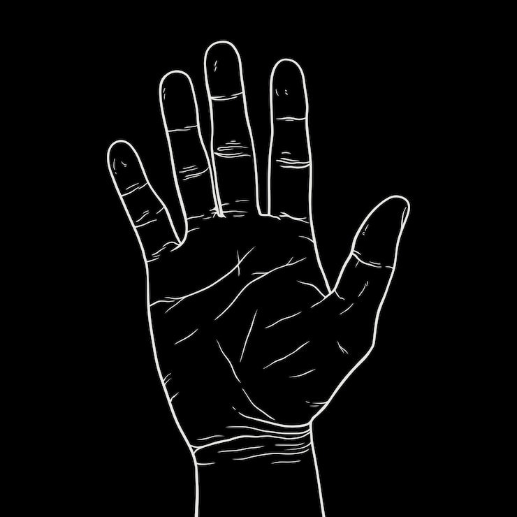Vetor homem mostrando palma aberta desenho preto e branco
