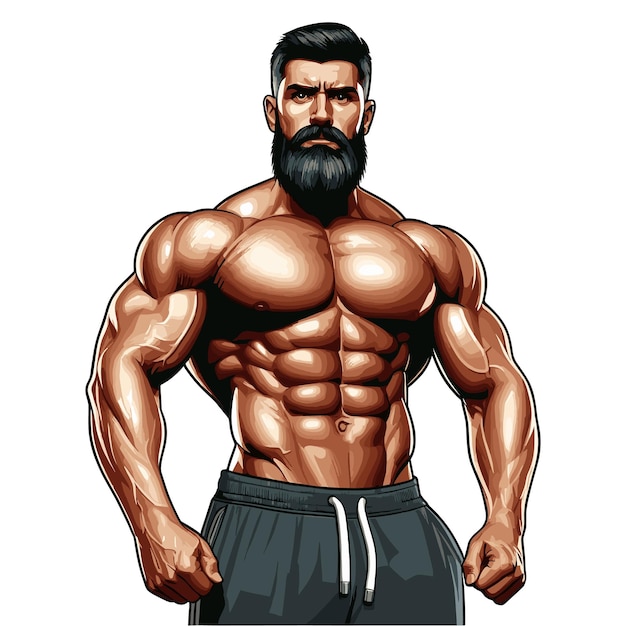 Vetor homem musculoso forte com barba cheia ilustração vetorial