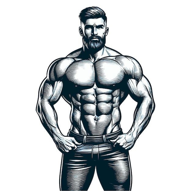 homem musculoso forte com barba cheia ilustração vetorial