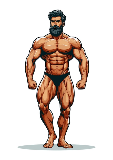 Vetor homem musculoso forte com barba cheia ilustração vetorial