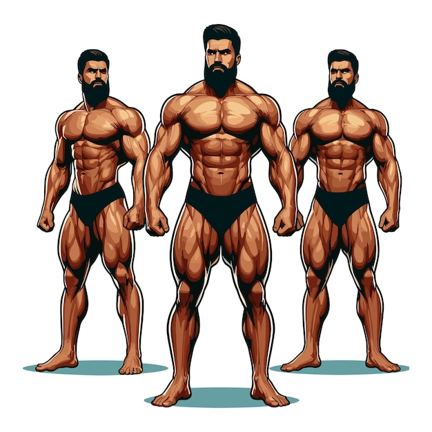 Vetor homem musculoso forte com barba cheia ilustração vetorial